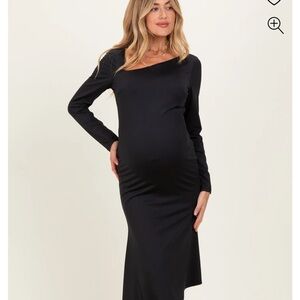 Pinkblush Black Asymmetric Hem Maternity Midi Dress
